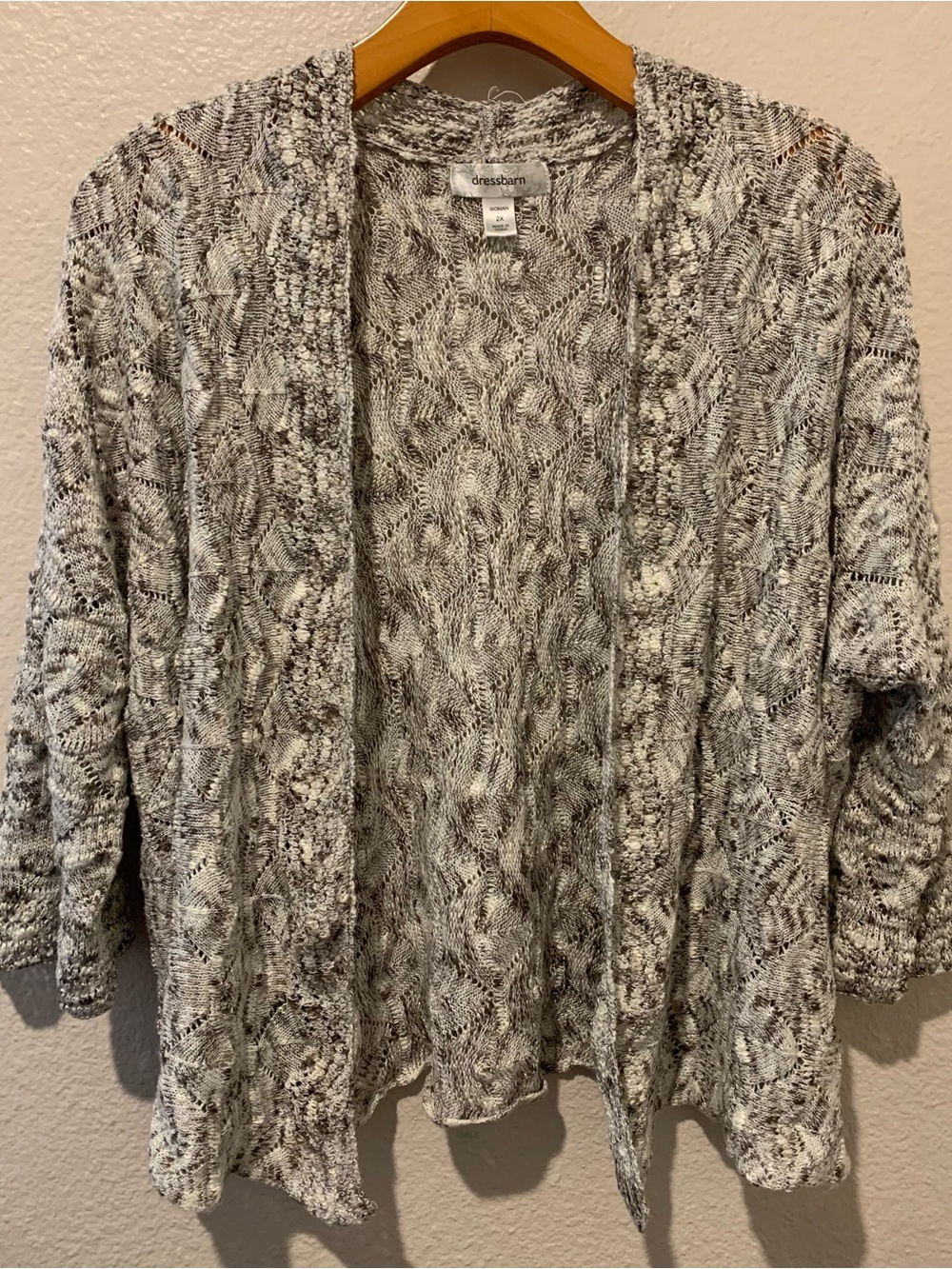 Dressbarn Marled Gray Silvery Open Cardigan with Textured Knit